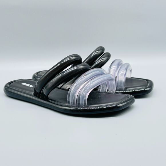 Melissa Sandals Womens 8 Black Clear Jelly Airbubble Slide Double Strap Flat - Picture 2 of 10